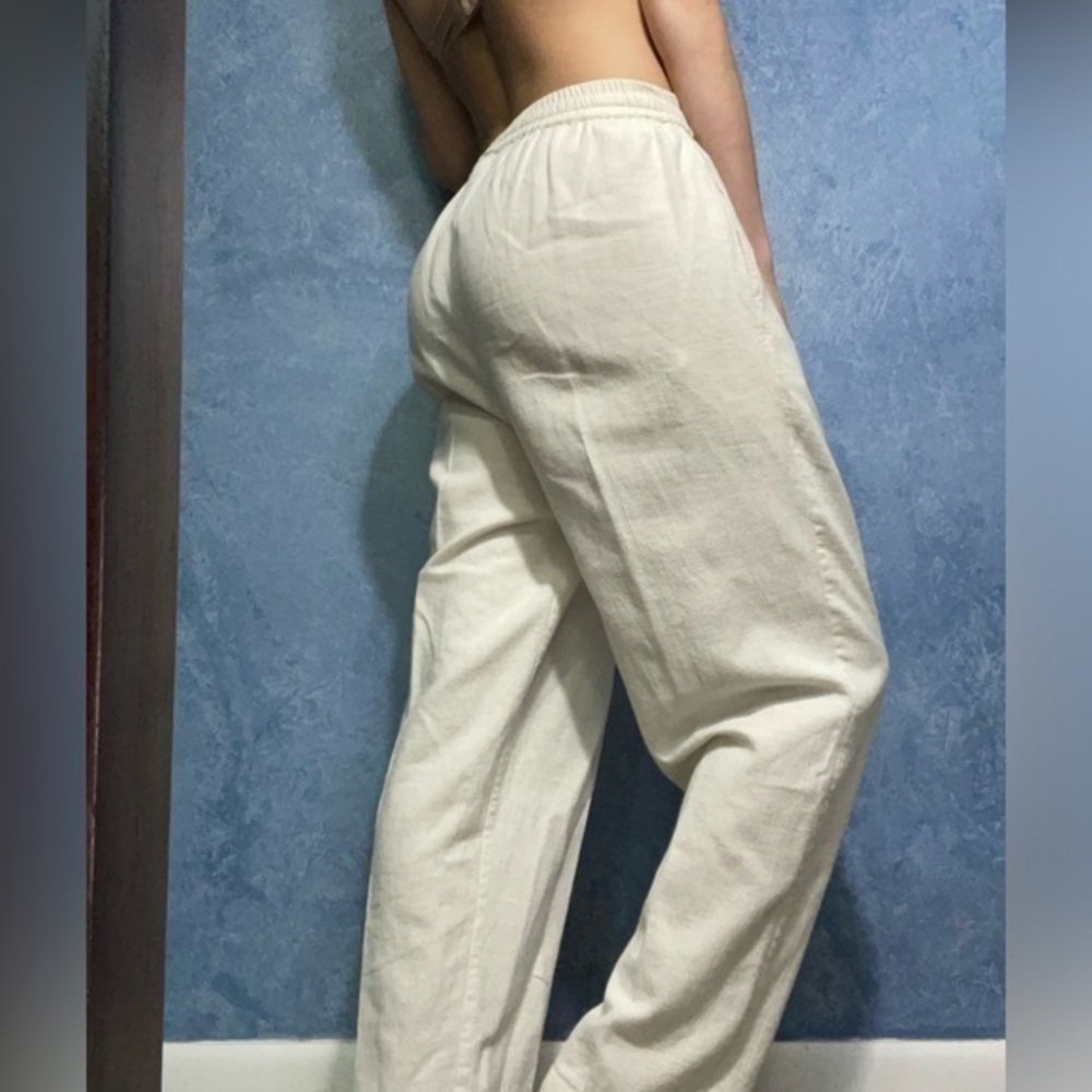 TNA Linen High Rise Wide Leg Khaki Pants